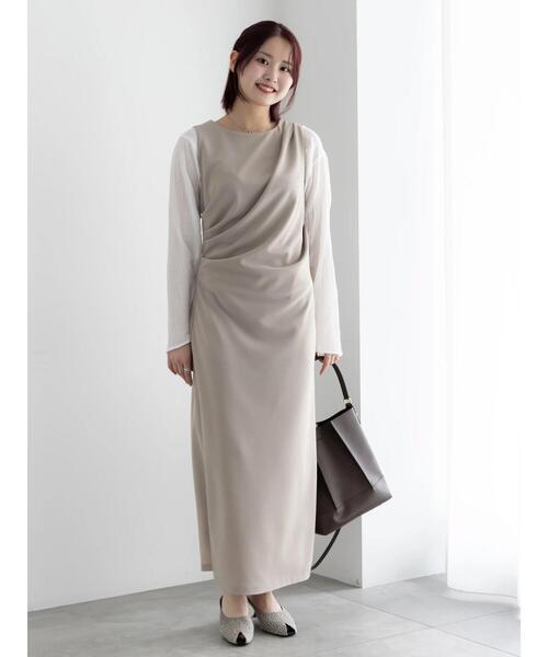Te chichi(テチチ)の「ドレープ I ラインワンピース【AOYAMA FASHION ASSOCIATION × Té chichi】(ワンピース・レディース・グレー/ブラック・F)」の3枚目の写真