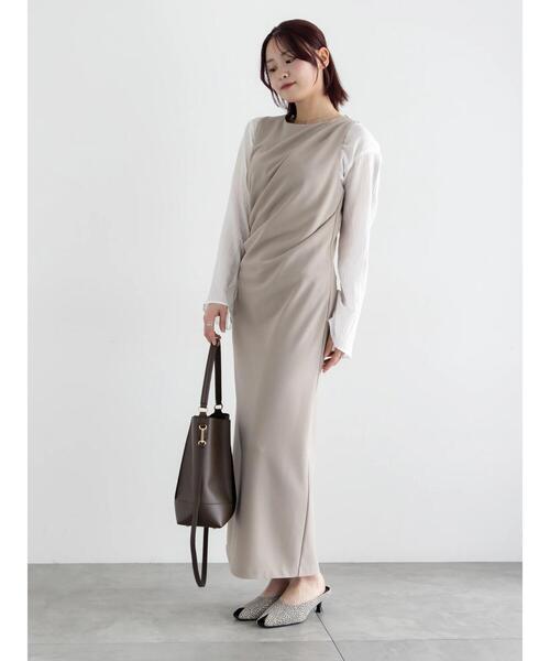 Te chichi(テチチ)の「ドレープ I ラインワンピース【AOYAMA FASHION ASSOCIATION × Té chichi】(ワンピース・レディース・グレー/ブラック・F)」の4枚目の写真