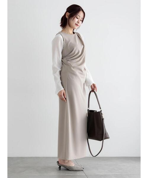 Te chichi(テチチ)の「ドレープ I ラインワンピース【AOYAMA FASHION ASSOCIATION × Té chichi】(ワンピース・レディース・グレー/ブラック・F)」の8枚目の写真