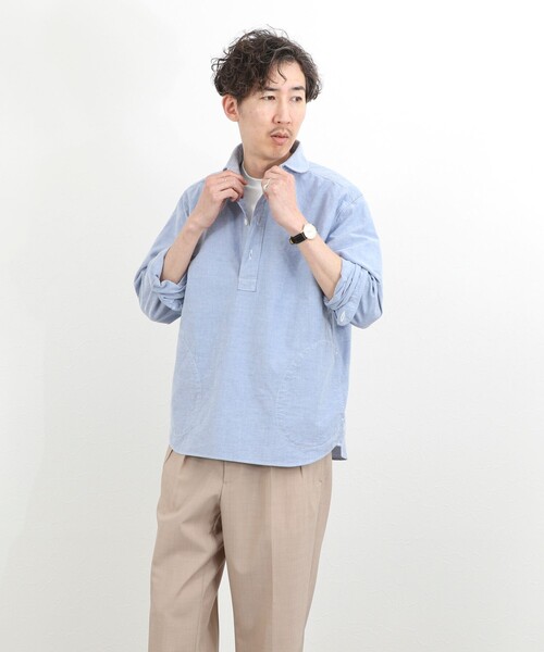 DANTON（ダントン）の「【DANTON】オックスフォード ラウンドカラー プルオーバーシャツ 長袖 26SS（DT-B0282SOX）（シャツ/ブラウス・メンズ・キナリ/ホワイト/ブルー・38/40/42/44）」の6枚目の写真