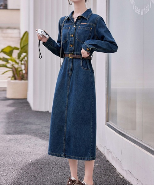 AMAJI(アマジ)の「大人カジュアルデニムワンピース(ワンピース・レディース・ブルー・MEDIUM/LARGE/X-LARGE/XX-LARGE)」の1枚目の写真