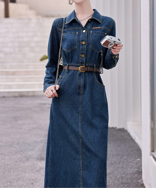 AMAJI(アマジ)の「大人カジュアルデニムワンピース(ワンピース・レディース・ブルー・MEDIUM/LARGE/X-LARGE/XX-LARGE)」の2枚目の写真