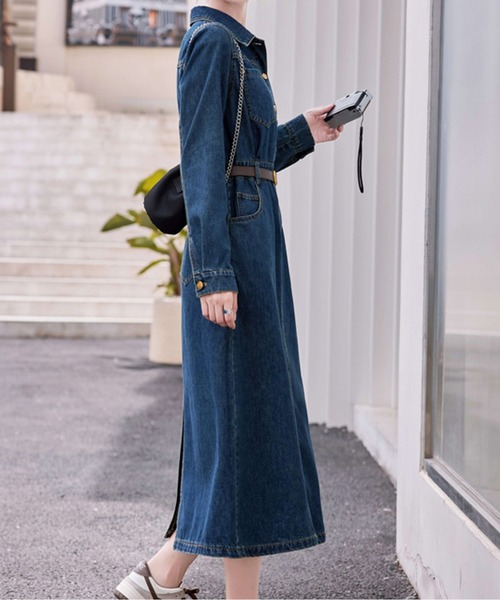 AMAJI(アマジ)の「大人カジュアルデニムワンピース(ワンピース・レディース・ブルー・MEDIUM/LARGE/X-LARGE/XX-LARGE)」の3枚目の写真
