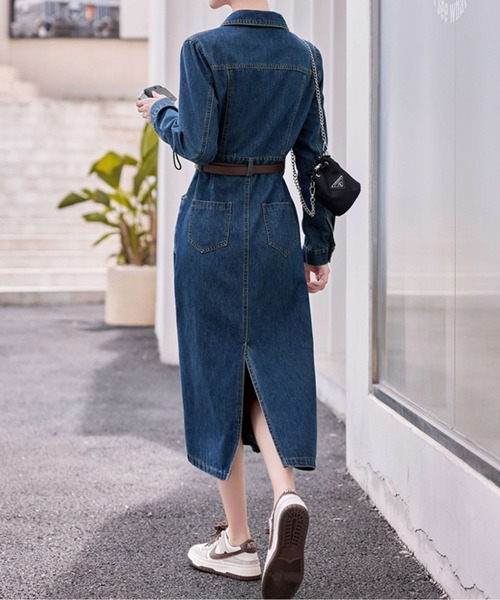 AMAJI(アマジ)の「大人カジュアルデニムワンピース(ワンピース・レディース・ブルー・MEDIUM/LARGE/X-LARGE/XX-LARGE)」の4枚目の写真