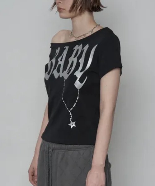 Ada.（エイダ）の「◇SETUPEXE◇ブランド直輸入正規品/ベビー ワイド ネック トップ BABY WIDE NECK TOP（Tシャツ/カットソー・レディース・ピンク/ホワイト/カモフラージュ/ブラック・FREE）」の8枚目の写真