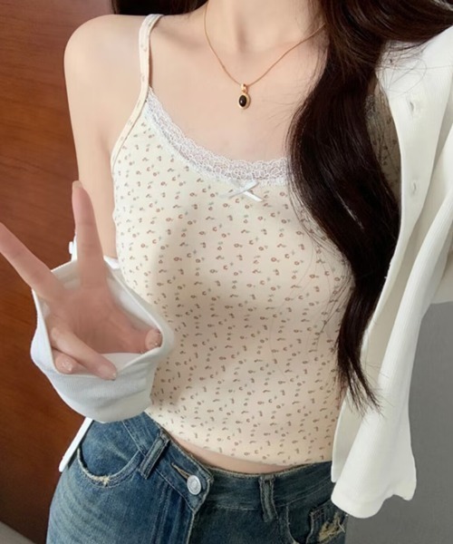Teem Store（チームストア）の「【カップ付き】レースリボン花柄キャミソール（キャミソール・レディース・ホワイト/グレー/アイボリー・F）」の16枚目の写真