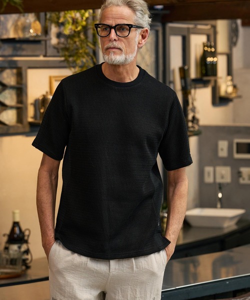 Maison code 13(メゾンコードサーティーン)の「mt10345-rib knit tee ニットTシャツ(M26S-05)(Tシャツ/カットソー・メンズ・ライトグレー/ブラック・S/M/L)」の7枚目の写真