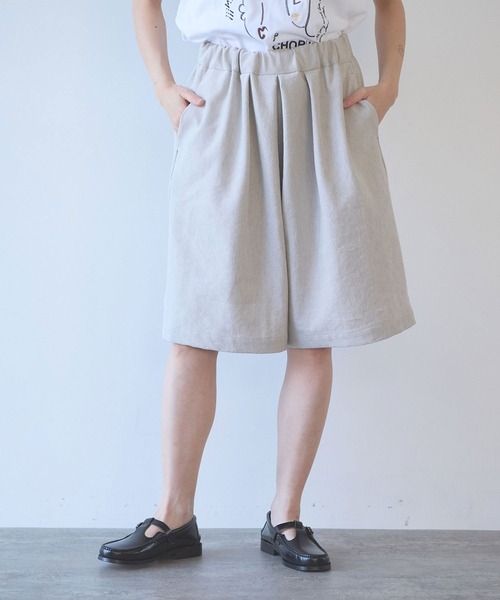 yuni（ユニ　）の「Linen Polyester gum tack half pants（その他パンツ・レディース・ブラック/アイボリー・FREE）」の18枚目の写真