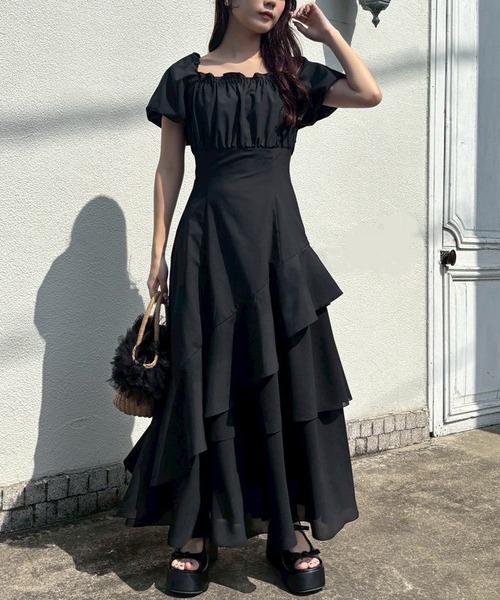 one after another NICE CLAUP(ワンアフターアナザーナイスクラップ)の「イレヘムティアードロングワンピース(ワンピース・レディース・ブラック/ホワイト系その他/ブラック系その他/ブルー系その他/ドット・FREE)」の20枚目の写真