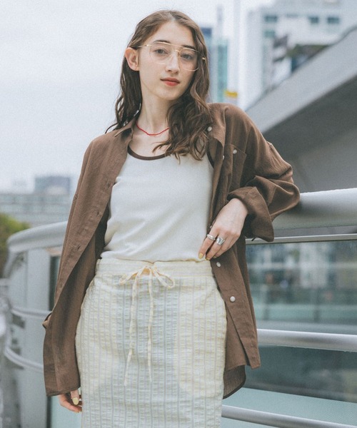 GEORGE'S(ジョージズ)の「リネンレーヨンシャツ(シャツ/ブラウス・レディース・イエロー/オフホワイト/ブラウン・FREE)」の14枚目の写真