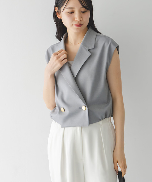 Noble(ノーブル)の「《セットアップ対応》エステルツイルショートジレブラウス(シャツ/ブラウス・レディース・ライトグレー/ホワイト/ブラウン・FREE)」の9枚目の写真