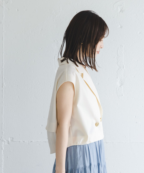 Noble(ノーブル)の「《セットアップ対応》エステルツイルショートジレブラウス(シャツ/ブラウス・レディース・ライトグレー/ホワイト/ブラウン・FREE)」の17枚目の写真