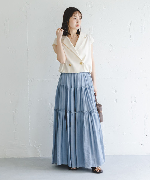 Noble(ノーブル)の「《セットアップ対応》エステルツイルショートジレブラウス(シャツ/ブラウス・レディース・ライトグレー/ホワイト/ブラウン・FREE)」の18枚目の写真