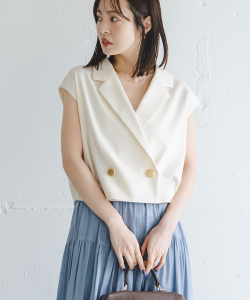 Noble(ノーブル)の「《セットアップ対応》エステルツイルショートジレブラウス(シャツ/ブラウス・レディース・ライトグレー/ホワイト/ブラウン・FREE)」の20枚目の写真