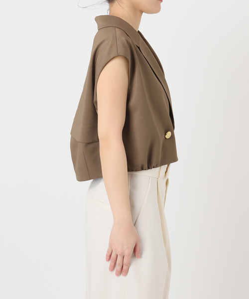 Noble(ノーブル)の「《セットアップ対応》エステルツイルショートジレブラウス(シャツ/ブラウス・レディース・ライトグレー/ホワイト/ブラウン・FREE)」の6枚目の写真