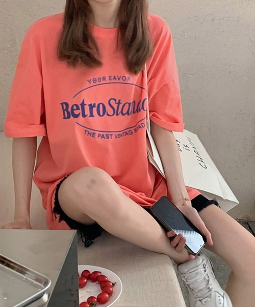 Girly Doll(ガーリードール)の「オーバーシルエットロゴTシャツ(Tシャツ/カットソー・レディース・ブルー/ライトグレー/ピンク/パープル・L/M)」の9枚目の写真