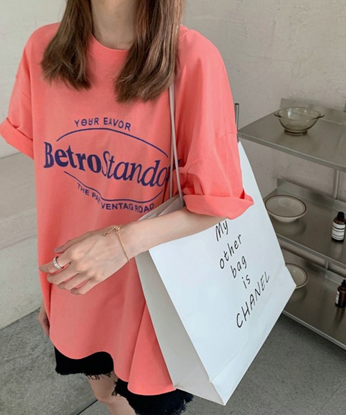 Girly Doll(ガーリードール)の「オーバーシルエットロゴTシャツ(Tシャツ/カットソー・レディース・ブルー/ライトグレー/ピンク/パープル・L/M)」の11枚目の写真