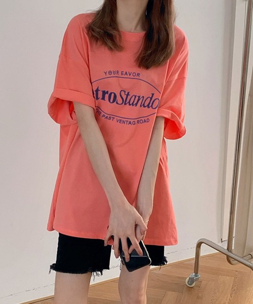 Girly Doll(ガーリードール)の「オーバーシルエットロゴTシャツ(Tシャツ/カットソー・レディース・ブルー/ライトグレー/ピンク/パープル・L/M)」の12枚目の写真