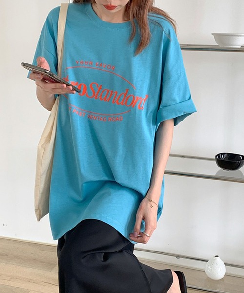 Girly Doll(ガーリードール)の「オーバーシルエットロゴTシャツ(Tシャツ/カットソー・レディース・ブルー/ライトグレー/ピンク/パープル・L/M)」の13枚目の写真