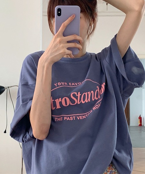 Girly Doll(ガーリードール)の「オーバーシルエットロゴTシャツ(Tシャツ/カットソー・レディース・ブルー/ライトグレー/ピンク/パープル・L/M)」の18枚目の写真