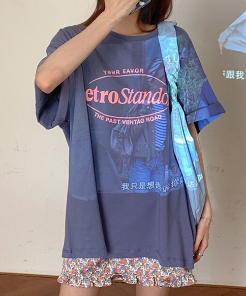 Girly Doll(ガーリードール)の「オーバーシルエットロゴTシャツ(Tシャツ/カットソー・レディース・ブルー/ライトグレー/ピンク/パープル・L/M)」の20枚目の写真