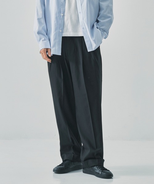 markaware(マーカウェア)の「【MARKAWARE/マーカウェア】DOUBLE PLEATED SEMI EASY TROUSERS/【軽涼・ドライタッチ】/60/2オーガニック強燃ボイル3/2ツイル / ダブルプリーテッドセミイージートラウザーズ(スラックス・メンズ・ブラック/ダークグレー・1/2/3)」の16枚目の写真