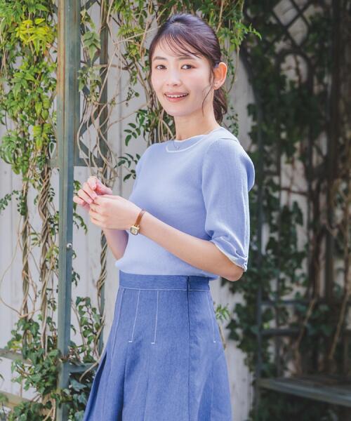 ITS'DEMO（イッツデモ）の「【手洗い可】袖口リボンニット（ニット/セーター・レディース・パープル/ブラック/アイボリー/ベビーピンク・00）」の6枚目の写真