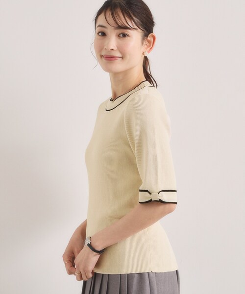 ITS'DEMO（イッツデモ）の「【手洗い可】袖口リボンニット（ニット/セーター・レディース・パープル/ブラック/アイボリー/ベビーピンク・00）」の8枚目の写真