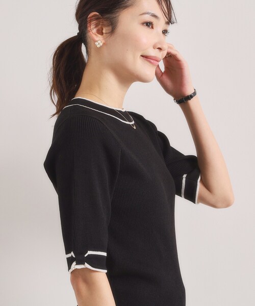 ITS'DEMO（イッツデモ）の「【手洗い可】袖口リボンニット（ニット/セーター・レディース・パープル/ブラック/アイボリー/ベビーピンク・00）」の12枚目の写真