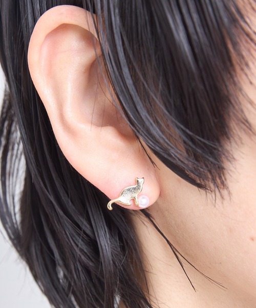 gargle(ガーグル)の「gargle ガーグル:アニマルシリーズ シルエット猫 パール ねこ ネコ にゃんにゃんにゃん ピアス(ピアス(両耳用)・レディース・ゴールド/シルバー・FREE)」の4枚目の写真