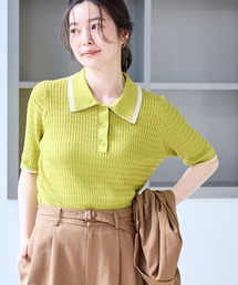 ROPE' PICNIC（ロペピクニック）の「シャーベットニットミニケーブルポロカラーニット UVケア（ニット/セーター）」