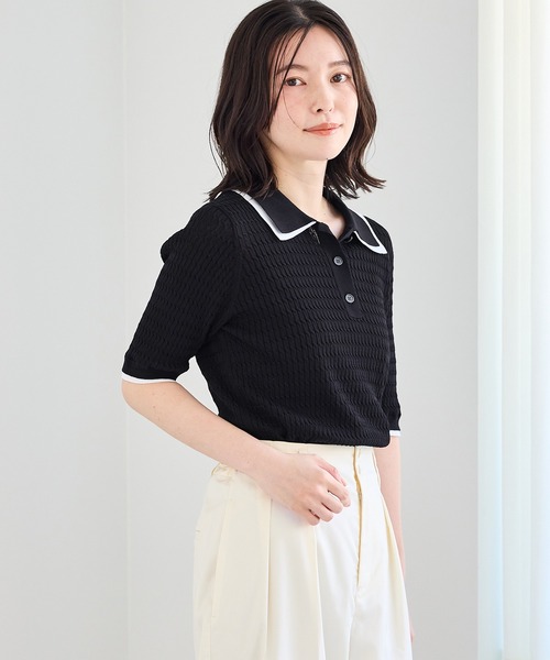 ROPE' PICNIC（ロペピクニック）の「【ちゃんと+かわいい保証】シャーベットニットミニケーブルポロカラーニット/UVケア（ニット/セーター・レディース・ミント/ダークブラウン/ブラック/ブルー系その他4・FREE）」の19枚目の写真