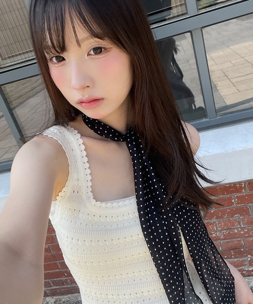 UNE MANSION(ユヌマンション)の「レイヤードサマー柄編みニットAラインキャミソールミニワンピース(タンクトップ・レディース・アイボリー/ブラック/ネイビー・FREE)」の15枚目の写真