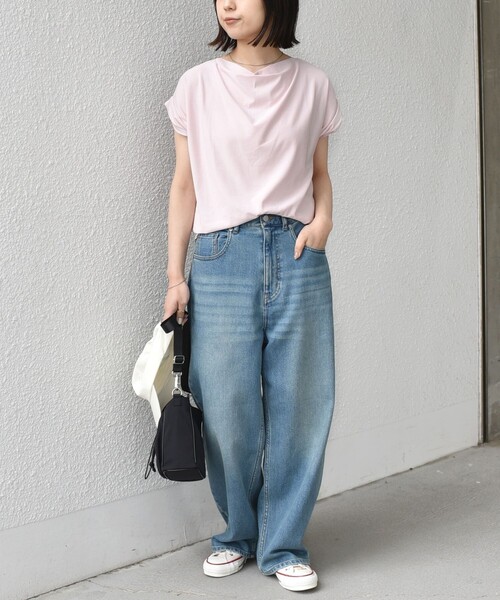 SHIPS Colors(シップス カラーズ)の「SHIPS Colors:〈接触冷感・手洗い可能〉クールタッチ ドレープ TEE◇(Tシャツ/カットソー・レディース・オフホワイト/ピンク/ブラウン/ブラック・ONE SIZE)」の9枚目の写真