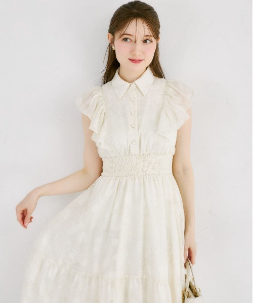 tocco closet(トッコ クローゼット)の「シアーフラワー刺繍シャツワンピース(ワンピース・レディース・ピンク/アイボリー・M/S)」の6枚目の写真