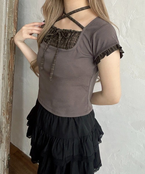 PHILLY(フィリー)の「チェックレイヤードチョーカーT(Tシャツ/カットソー・レディース・ブラック/アイボリー/ブラウン・FREE)」の10枚目の写真