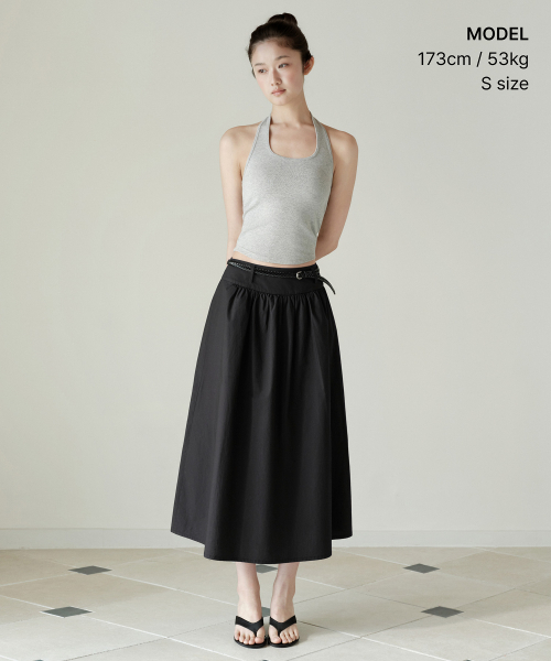 MUSINSA STANDARD WOMAN（ムシンサスタンダードウーマン）の「ウィメンズポプリンロウエストロングスカート[ブラック]（スカート・レディース・その他・X-SMALL/SMALL/MEDIUM/LARGE）」の2枚目の写真