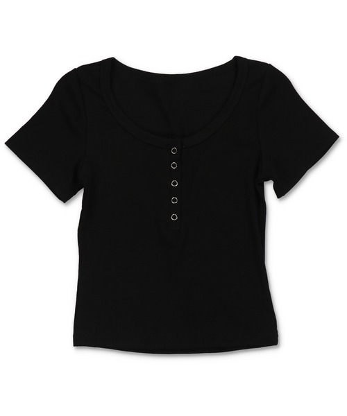 SPINNS（スピンズ）の「ヘンリーネック半袖カットソー/スナップボタン（Tシャツ/カットソー・レディース・ネイビー/ブラック/レッド/グレー/オフホワイト・ONESIZE）」の6枚目の写真