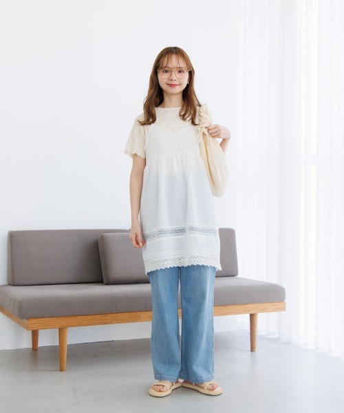 flower(フラワー)の「ハーフシャビーレーストップ4(Tシャツ/カットソー・レディース・ブラック/アイボリー・FREE)」の4枚目の写真