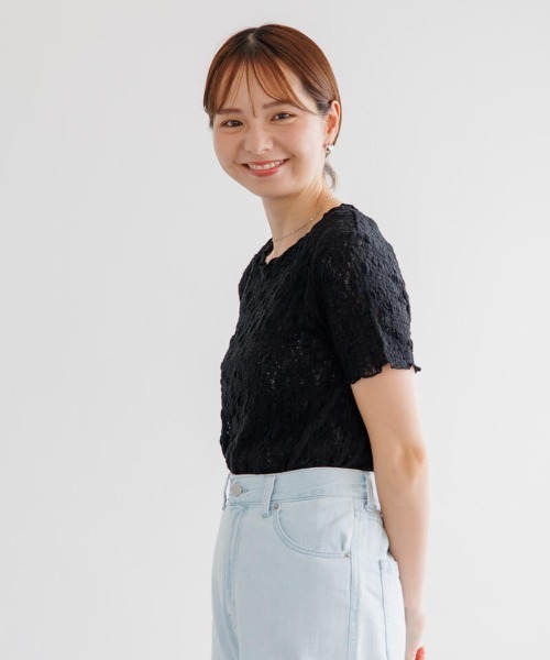 flower(フラワー)の「ハーフシャビーレーストップ4(Tシャツ/カットソー・レディース・ブラック/アイボリー・FREE)」の13枚目の写真