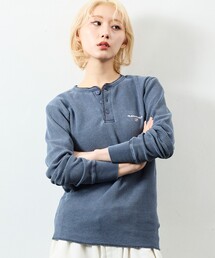 NAUTICA/ノーティカ Essentials タイトフィット L/S ヘンリーネック ワッフル ピグメントTシャツ