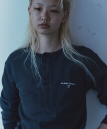 NAUTICA/ノーティカ Essentials タイトフィット L/S ヘンリーネック ワッフル ピグメントTシャツ