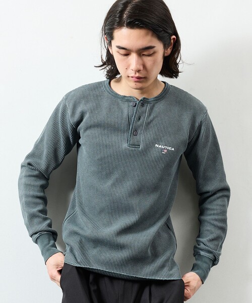 NAUTICA(ノーティカ)の「NAUTICA/ノーティカ Essentials タイトフィット L/S ヘンリーネック ワッフル ピグメントTシャツ(Tシャツ/カットソー・メンズ・ネイビー/チャコールグレー/オリーブ・LARGE/MEDIUM/SMALL)」の4枚目の写真