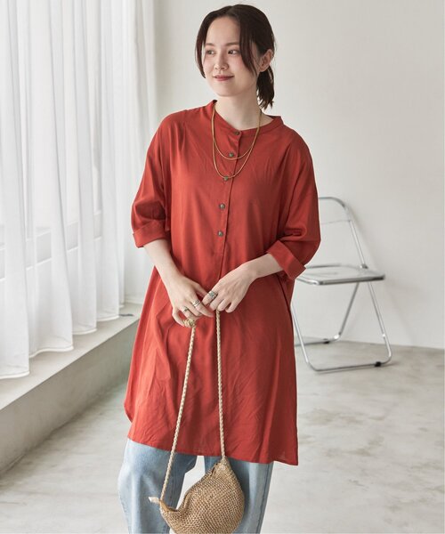 LBC（エルビーシー）の「リネンレーヨンボタンサックワンピ（ワンピース・レディース・レッド/ブラウン/グリーン/ブラック/ブルー・M/L）」の9枚目の写真