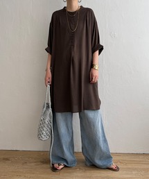 リネンレーヨンボタンサックワンピ