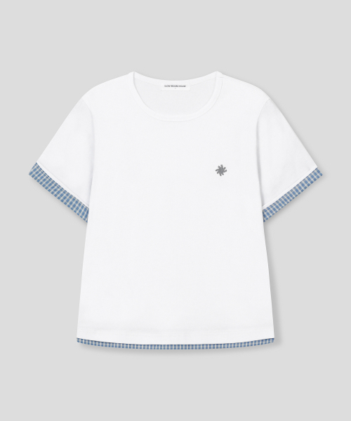 SLOW RECORD HOUSE(スローレコードハウス)の「レイヤードチェックロールアップTシャツ_ホワイト(Tシャツ/カットソー・レディース・ホワイト・1/2)」の2枚目の写真