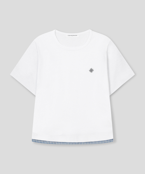 SLOW RECORD HOUSE(スローレコードハウス)の「レイヤードチェックロールアップTシャツ_ホワイト(Tシャツ/カットソー・レディース・ホワイト・1/2)」の3枚目の写真
