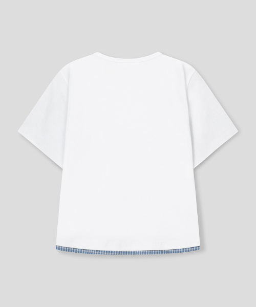 SLOW RECORD HOUSE(スローレコードハウス)の「レイヤードチェックロールアップTシャツ_ホワイト(Tシャツ/カットソー・レディース・ホワイト・1/2)」の4枚目の写真