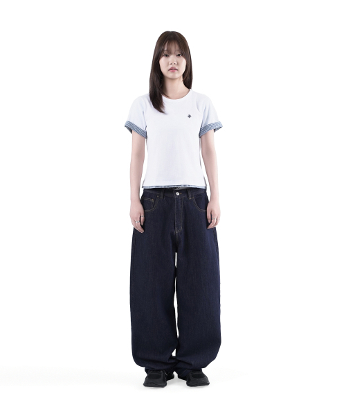 SLOW RECORD HOUSE(スローレコードハウス)の「レイヤードチェックロールアップTシャツ_ホワイト(Tシャツ/カットソー・レディース・ホワイト・1/2)」の6枚目の写真