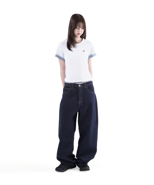 SLOW RECORD HOUSE(スローレコードハウス)の「レイヤードチェックロールアップTシャツ_ホワイト(Tシャツ/カットソー・レディース・ホワイト・1/2)」の8枚目の写真